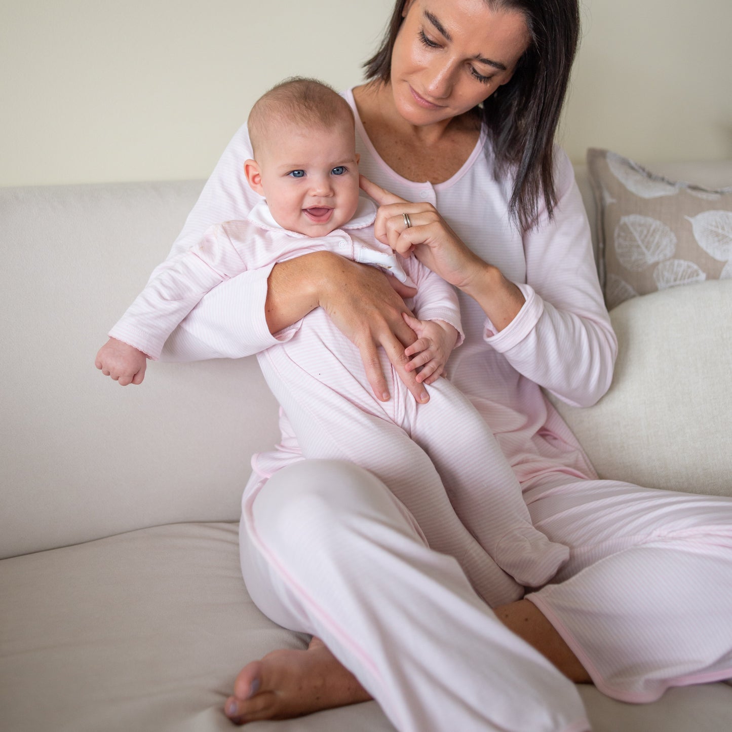 Mom and me Nursing PJ and Footie Pima Gift Set Pet Lover Pink stripes