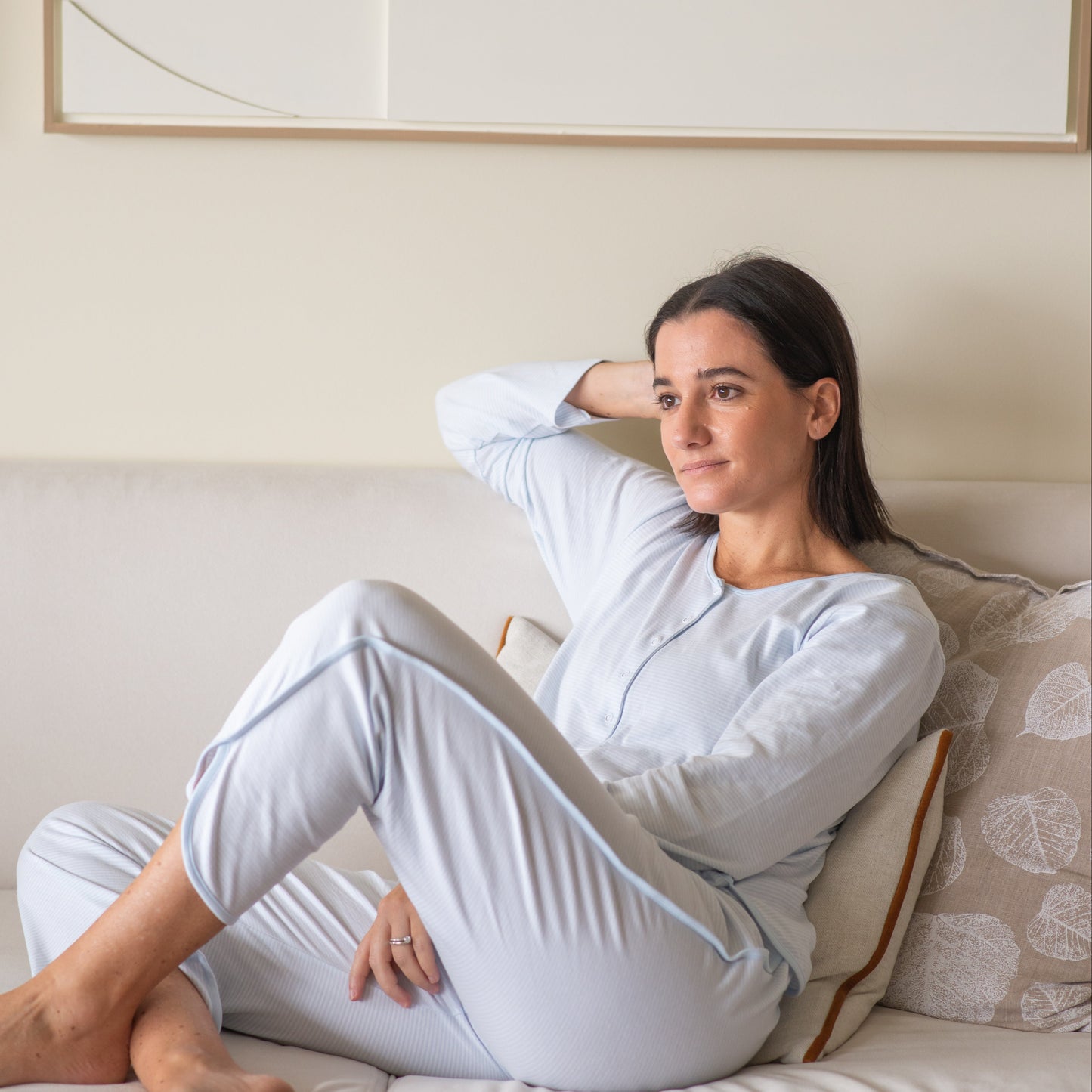 Mom and me Nursing PJ and Footie Pima Gift Set Light blue stripes
