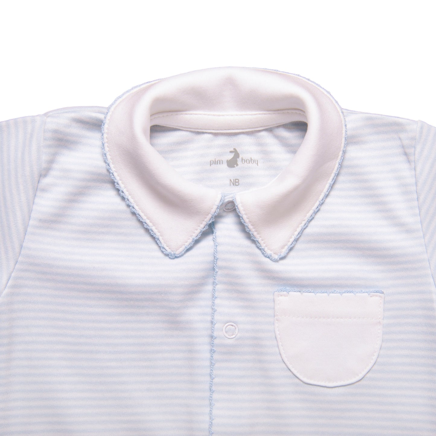 Footie Pima cotton forest light blue stripes details