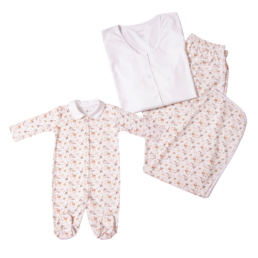 Mom and me Nursing PJ and Footie Pima Gift Set Forest Animals
