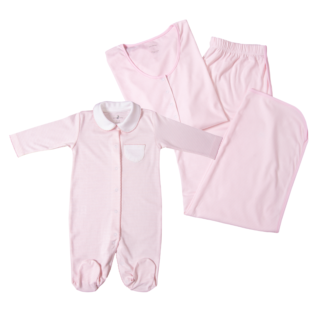 Mom and me Nursing PJ and Footie Pima Gift Set Pet Lover Pink stripes