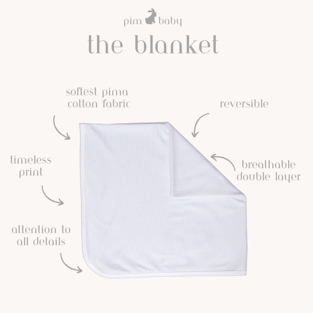 Reversible blanket pima cotton light blue stripes