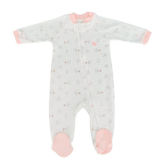 Footie pima cotton dreaming elephants pink